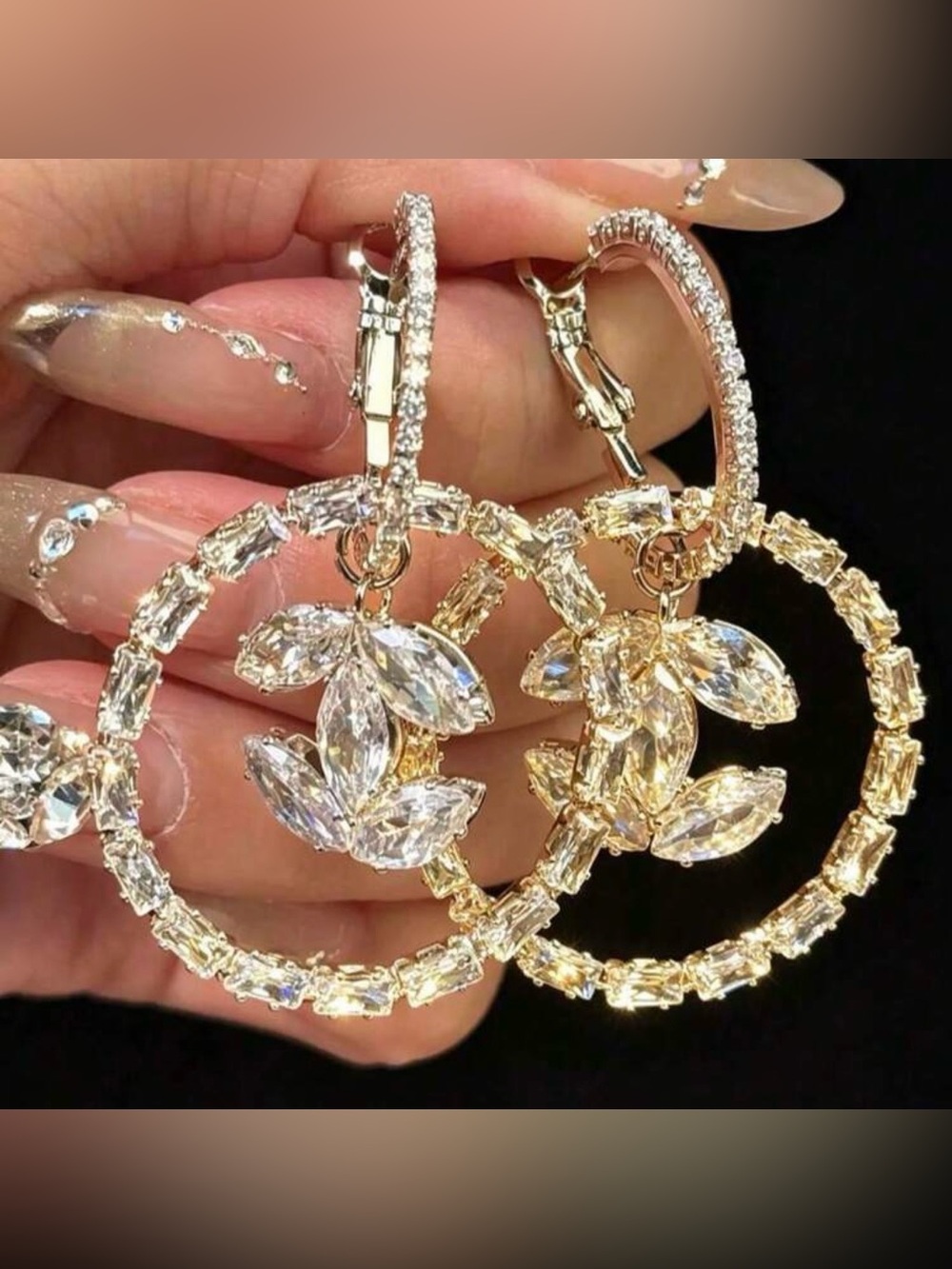 New Gold Crystal Hoop Drop Earrings - Women Jewelry